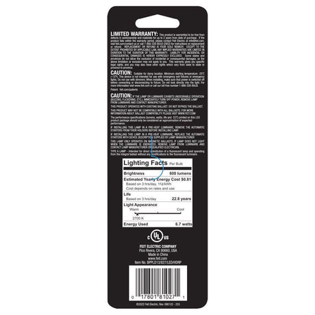 Feit Linear PL G23 LED Tube Light Soft White 9 Watt Equivalence 1 pk