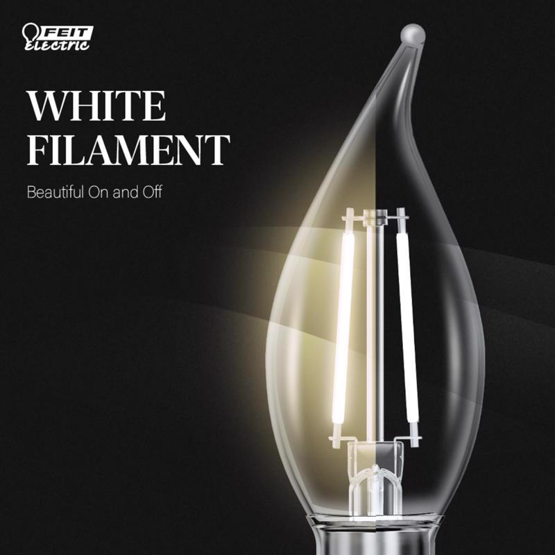Feit White BA10 E12 (Candelabra) Filament LED Bulb Soft White 60 Watt Equivalence 2 pk