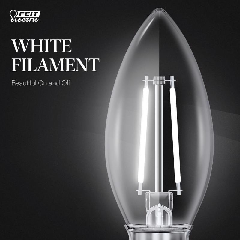 Feit White B10 E26 (Medium) Filament LED Bulb Daylight 60 Watt Equivalence 2 pk