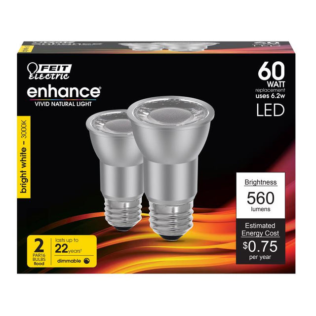 Feit PAR16 E26 (Medium) LED Floodlight Bulb Bright White 60 Watt Equivalence 2 pk