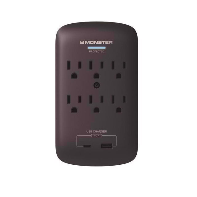 Monster Just Power it Up 0 ft. L 6 outlets Wall Tap Surge Protector w/USB Black 1200 J