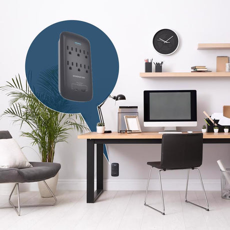 Monster Just Power it Up 0 ft. L 6 outlets Wall Tap Surge Protector w/USB Black 1200 J