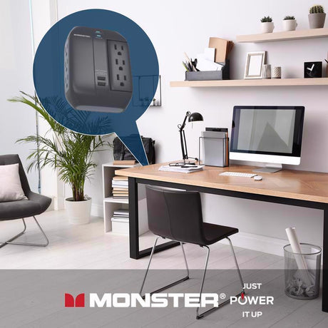 Monster Just Power it Up 0 ft. L 6 outlets Wall Tap Surge Protector w/USB Black 1200 J