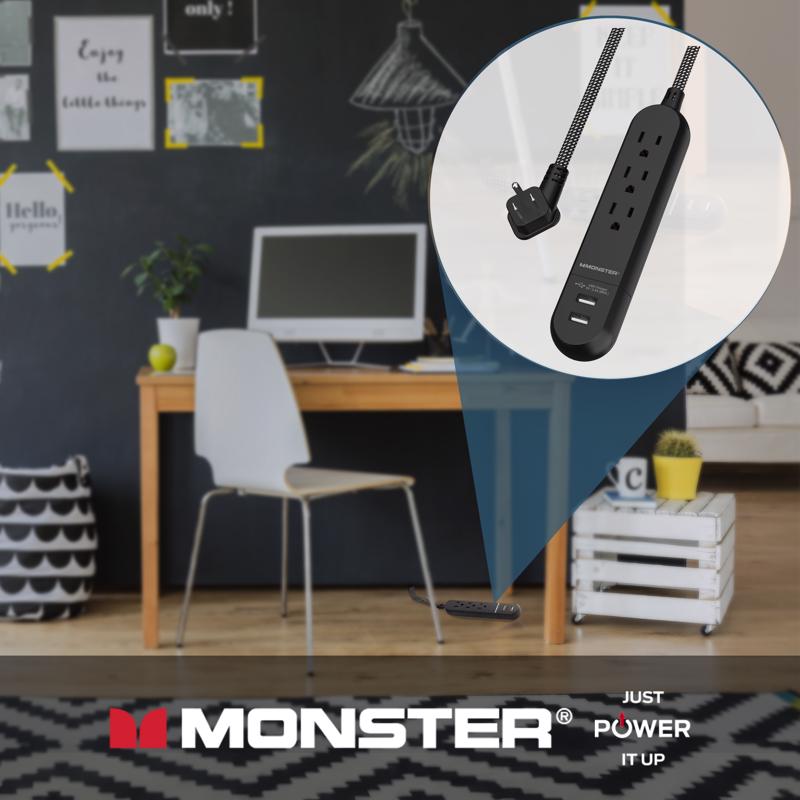 Monster Just Power It Up 4 ft. L 3 outlets Power Strip Black