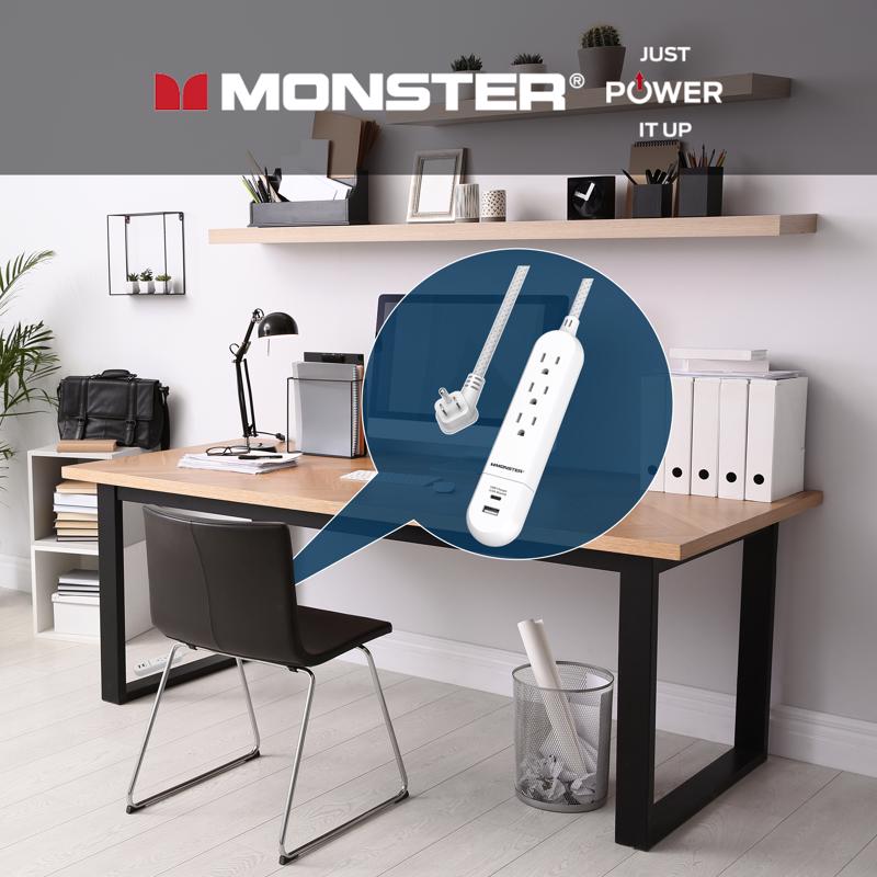 Monster Just Power It Up 4 ft. L 3 outlets Power Strip White