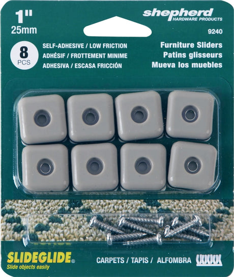 Shepherd Hardware 9240 Furniture Pad, Square, 1 in Dimensions, 75 lb, Polyethylene, Tan, 8 PK