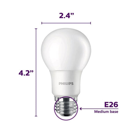 Philips A19 E26 (Medium) LED Bulb Soft White 60 Watt Equivalence 4 pk