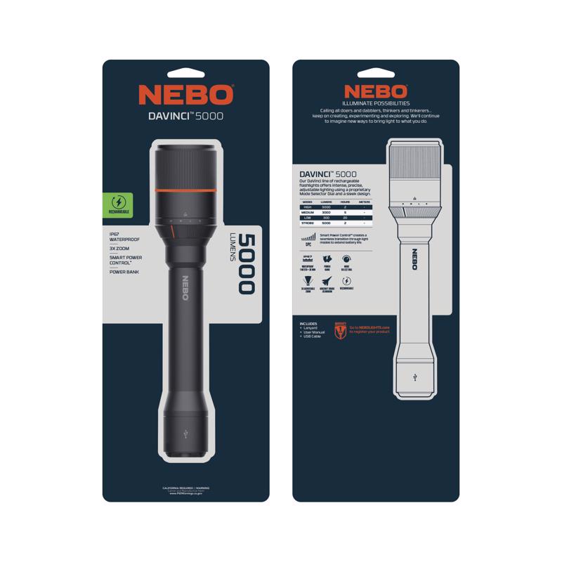 NEBO DaVinci 5000 lm Black/Gray LED Flashlight 21700 Battery