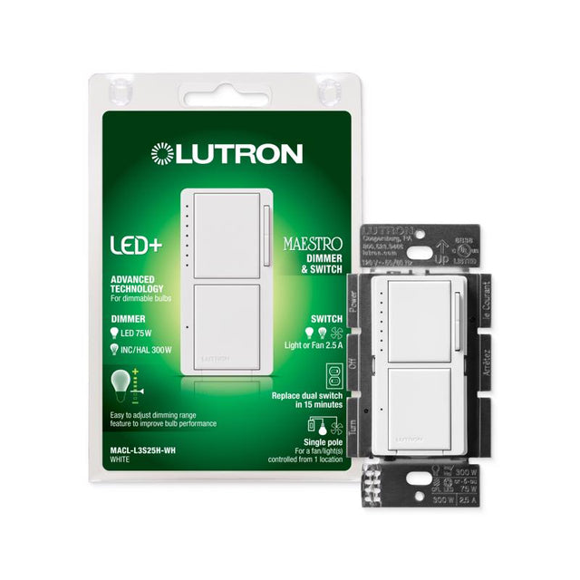 Lutron Maestro White 75 W Tap Dimmer Switch 1 pk