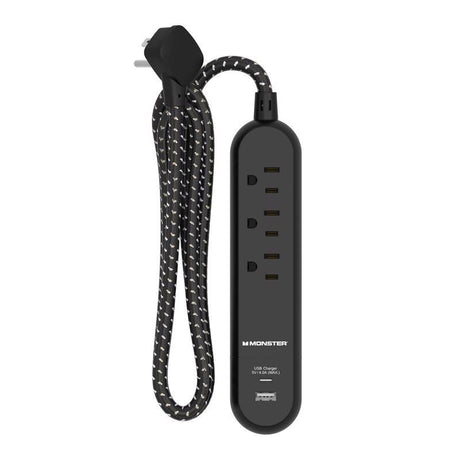 Monster 4 ft. L 3 outlets Power Strip with USB Ports Black