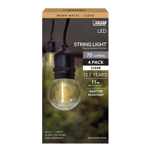 Feit G16 E26 (Medium) Filament LED Bulb Warm White 11 Watt Equivalence 4 pk