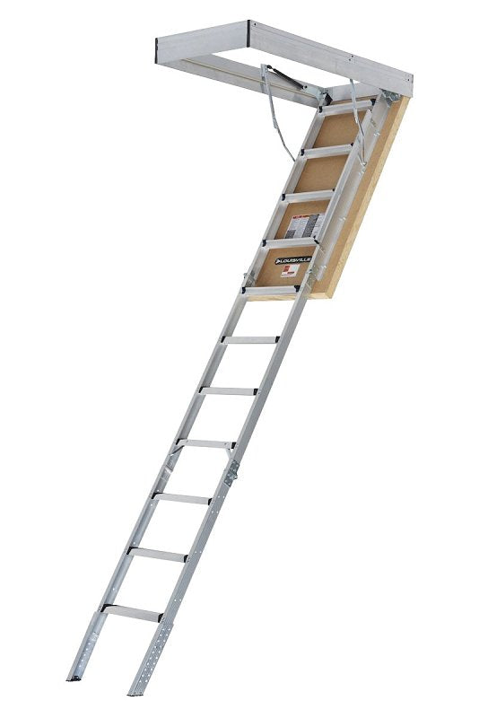 Louisville AL3041MG-R10 Attic Ladder, 7 ft 8 in to 10 ft 3 in H Ceiling, 30 x 54 in Ceiling Opening, 9-Step, 375 lb