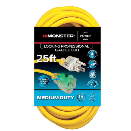Monster Just Power It Up Outdoor 25 ft. L Yellow Extension Cord 14/3 SJTW