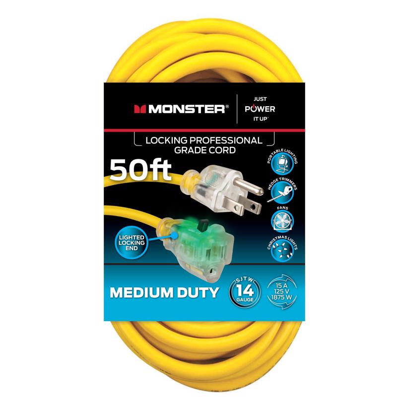 Monster Just Power It Up Outdoor 50 ft. L Yellow Extension Cord 14/3 SJTW