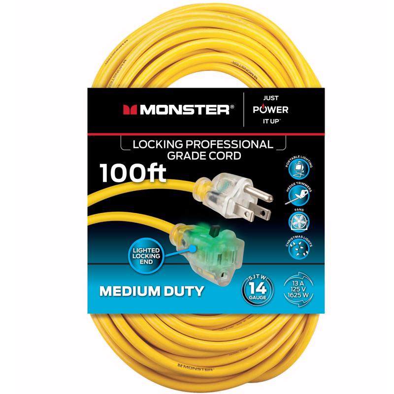 Monster Just Power It Up Outdoor 100 ft. L Yellow Extension Cord 14/3 SJTW