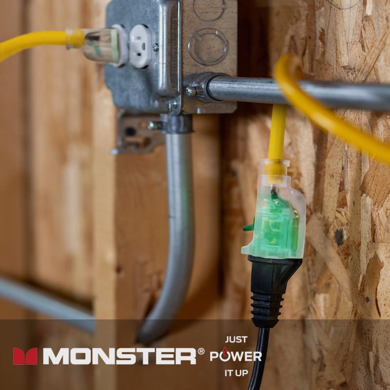 Monster Just Power It Up Outdoor 100 ft. L Yellow Extension Cord 14/3 SJTW