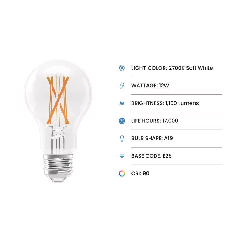 Feit A19 E26 (Medium) Filament LED Bulb Soft White 75 Watt Equivalence 4 pk