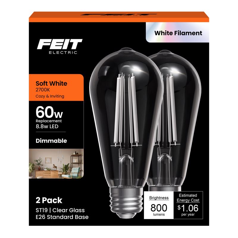 Feit ST19 E26 (Medium) Filament LED Bulb Soft White 60 Watt Equivalence 2 pk