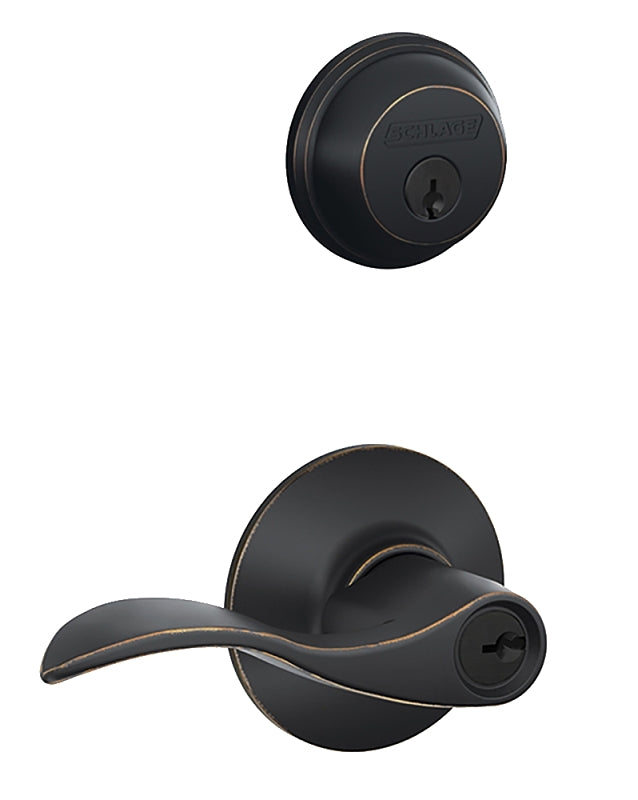 Schlage FB Series FB50NVACC716 Entry Lever, Mechanical Lock, Aged Bronze, Metal, Residential, 1 Grade