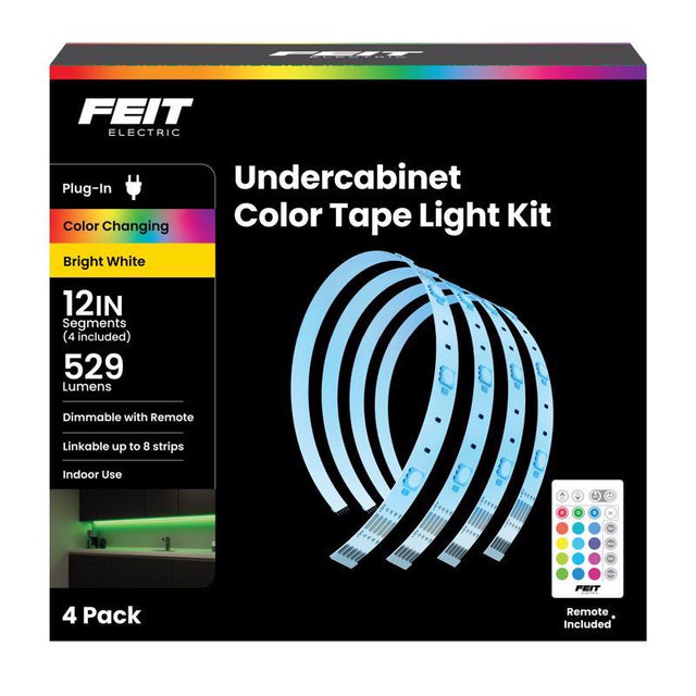 Feit 12 in. L Color Changing Plug-In LED Tape Light 4 pk