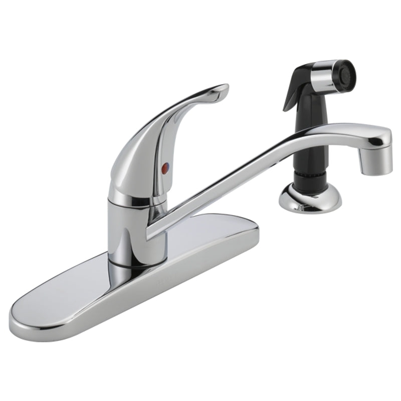 Delta P115LF Kitchen Faucet with Side Sprayer, 1.8 gpm, 1-Handle, Chrome Plated, Deck, Lever Handle