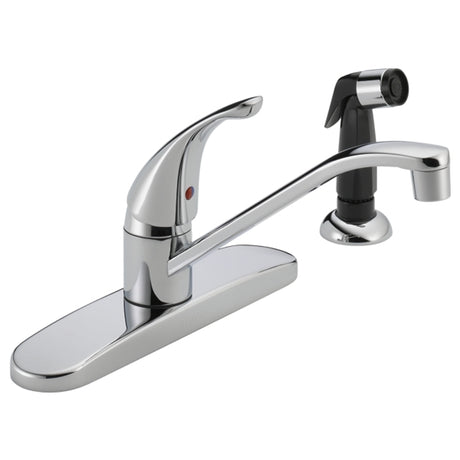Delta P115LF Kitchen Faucet with Side Sprayer, 1.8 gpm, 1-Handle, Chrome Plated, Deck, Lever Handle