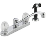 Delta P225LF Kitchen Faucet with Side Sprayer, 1.8 gpm, 2-Handle, Chrome Plated, Deck, Knob Handle, Swivel Spout