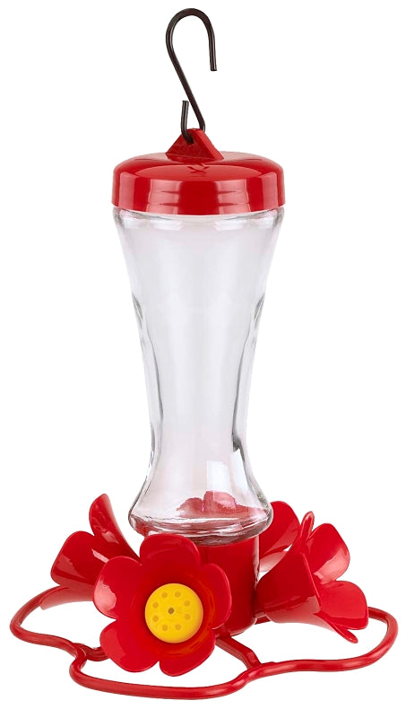 Stokes Select 38235 Bird Feeder, Impatiens, 8 oz, 4-Port/Perch, Glass/Plastic, Red, 8.2 in H