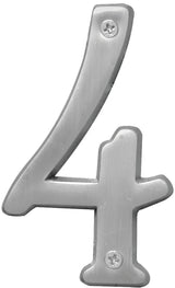 Hy-Ko Prestige Series BR-43SN/4 House Number, Character: 4, 4 in H Character, Nickel Character, Brass, Pack of 3