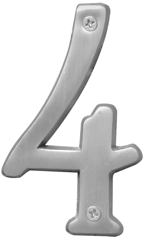 Hy-Ko Prestige Series BR-43SN/4 House Number, Character: 4, 4 in H Character, Nickel Character, Brass, Pack of 3