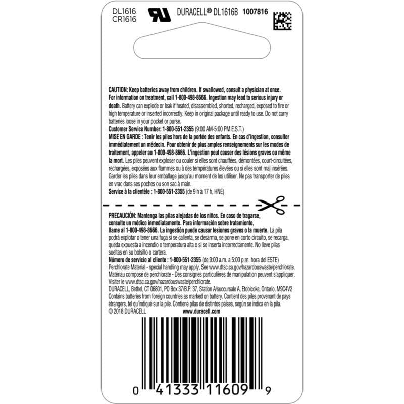 Duracell Lithium Coin 1616 3 V 50 mAh Medical Battery 1 pk