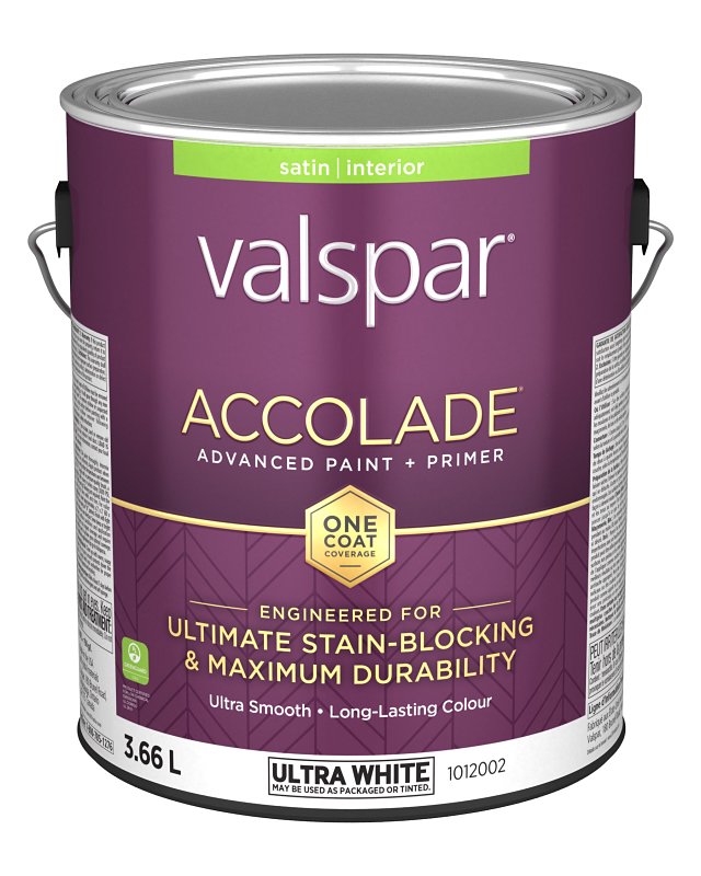 Accolade 029.1012002.007 Interior Paint and Primer, Acrylic, Satin, Ultra White, 1 gal, 37 sq-m Coverage Area, Pack of 4