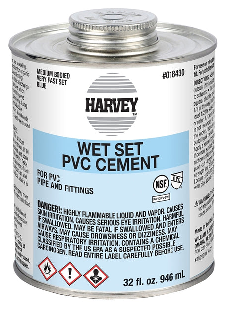 Harvey 18430-12 Medium-Bodied Wet Set Cement, 32 oz Can, Liquid, Blue