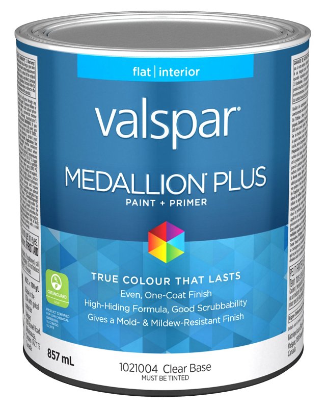 Medallion Plus 029.1021004.005 Interior Paint and Primer, Acrylic, Flat, Clear, 1 qt, 37 sq-m Coverage Area, Pack of 4