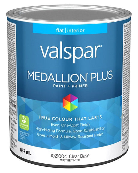 Medallion Plus 029.1021004.005 Interior Paint and Primer, Acrylic, Flat, Clear, 1 qt, 37 sq-m Coverage Area, Pack of 4