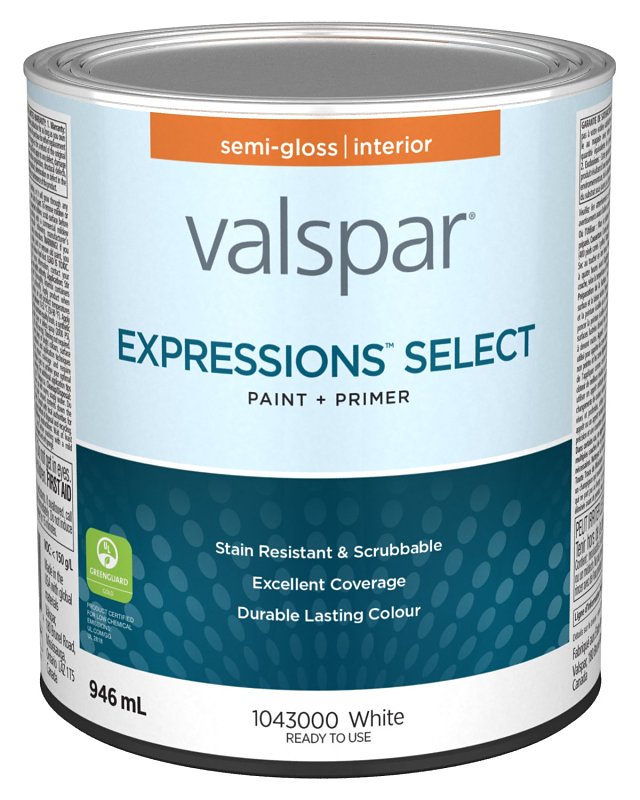 Expressions Select 029.1043000.005 Interior Paint and Primer, Semi-Gloss, White, 1 qt, 37 sq-m Coverage Area, Pack of 4