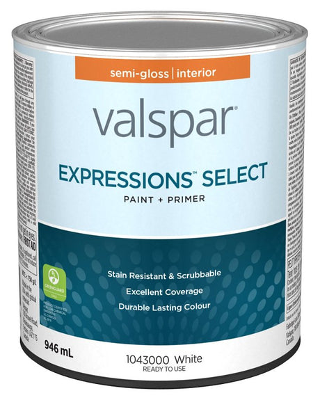 Expressions Select 029.1043000.005 Interior Paint and Primer, Semi-Gloss, White, 1 qt, 37 sq-m Coverage Area, Pack of 4