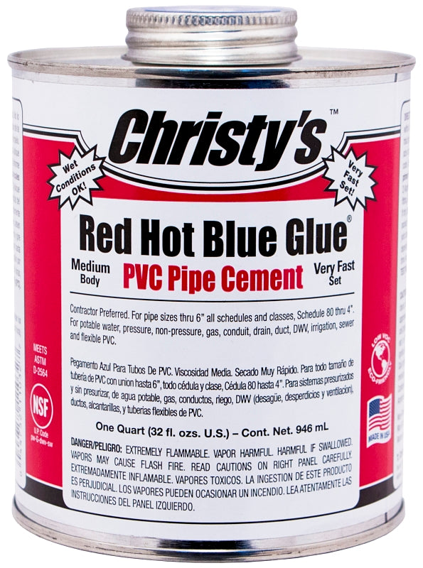 Christy's Red Hot Blue Glue RH-RHBV-QT-12 Medium-Bodied Cement, 1 qt Can, Liquid, Blue