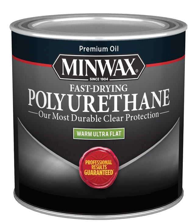 Minwax Fast-Drying 230114444 Polyurethane, Ultra Flat, Liquid, Clear, 0.5 pt