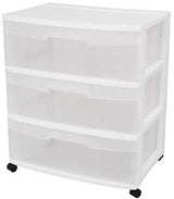 Sterilite 29308001 Drawer Cart, 3-Drawer, Plastic, 21-7/8 in OAW, 15-1/4 in OAH, 24 in OAD