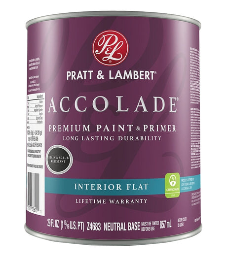 Pratt & Lambert Accolade 0000Z4683-14 Interior Paint, Flat Sheen, Neutral, 29 oz, 400 sq-ft Coverage Area