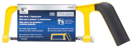 Vulcan JL52063 Mini Hacksaw, 6 in L Blade, 24 TPI, Steel Blade, 2-1/4 in D Throat, Steel Frame, Comfort Grip Handle