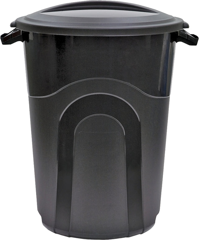 United Solutions TI0019 Trash Can, 32 gal, Black, Plastic, Snap-On Lid, Pack of 6