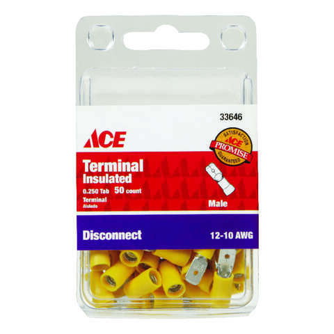 Ace 12-10 AWG AWG Insulated Wire Male Disconnect Yellow 50 pk