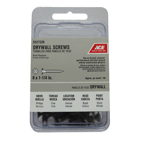 Ace No. 6 wire X 1-1/4 in. L Phillips Fine Drywall Screws 100 pk