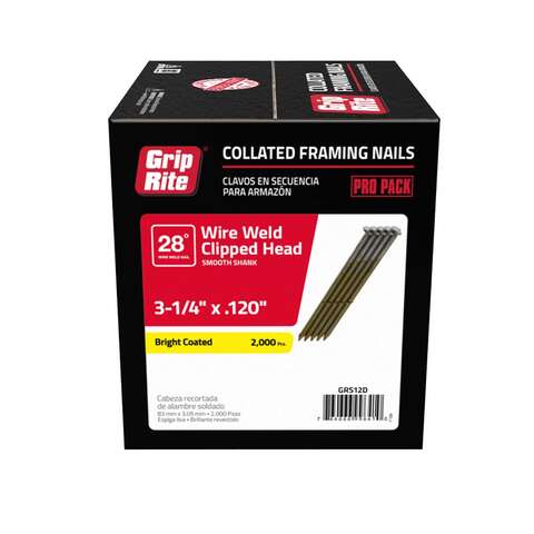 Grip-Rite 3-1/4 in. L X 11 Ga. Angled Strip Bright Framing Nails 28 deg 2000 pk