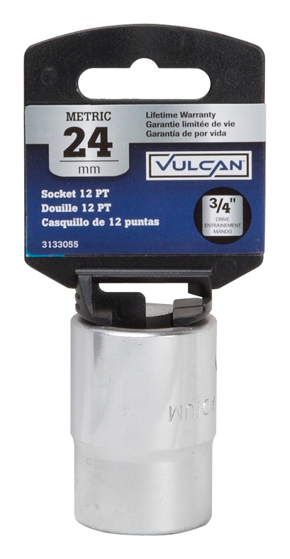 Vulcan MT-SM6024 Drive Socket, 24 mm Socket, 3/4 in Drive, 12-Point, Chrome Vanadium Steel, Chrome