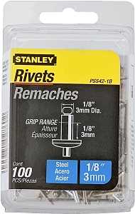 STANLEY PSS42-1B Pop Rivet, High-Strength, Reusable, Galvanized Steel, 100/PK