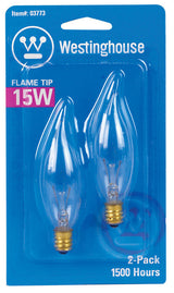 Westinghouse 15 W CA8 Decorative Incandescent Bulb E12 (Candelabra) Warm White 2 pk