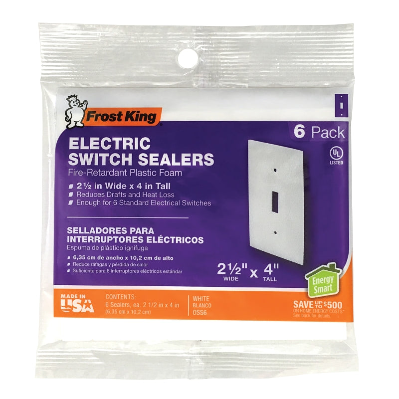 Frost King OSS6H Switch Sealer, 4 in L, 2-1/2 in W, Plastic Foam, White